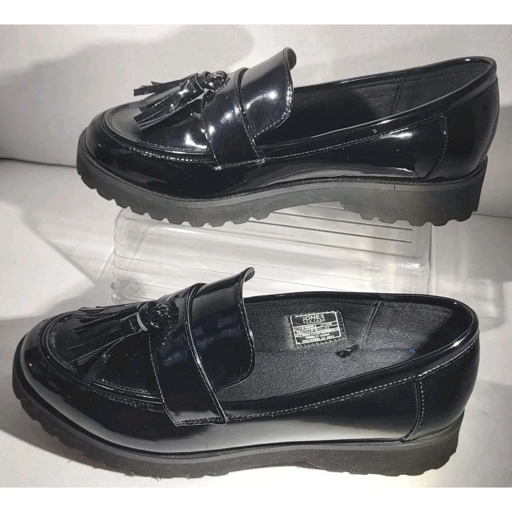 Jones New York Priscilla Black Patent Leather Chunky Loafers Women's 7.5 NWOB
